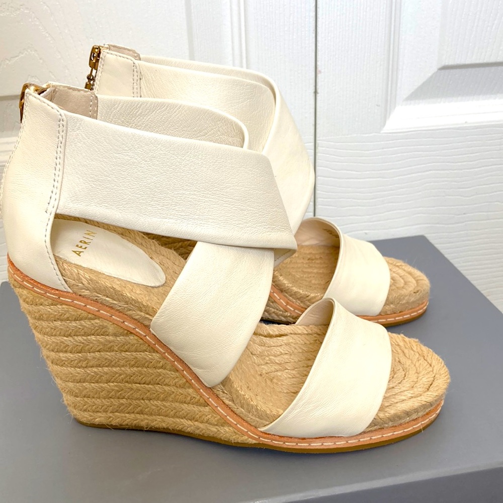 Aerin Jayden white leather heel wedge sandal espadrille size 6